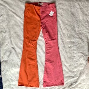 Brand New Free People, We the Free Penny Pull-On Colorblock Flare Jeans